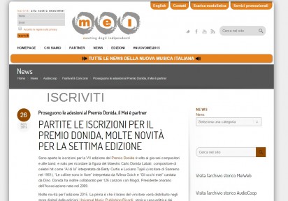 Rassegna Stampa Premio Donida VII edizione su MEI