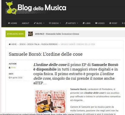 Samuele Borsò su Blog della Musica