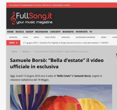 Oggi esce in anteprima su FullSong.it, magazine di musica il video di “Bella Estate”