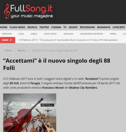 “Accettami” degli 88 Folli Page su FullSong.it, magazine di musica e spettacolo