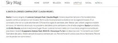 Lorenzo Campani con il singolo “Basta” feat. Claudia Megrè su Sky Mag